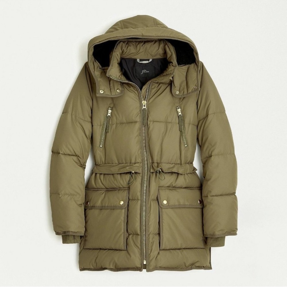 J. Crew Women's Chateau Puffer Jacket - Olive Green | Small